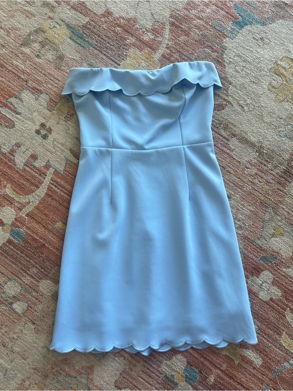 Altar'd State Powder Blue Strapless Dress with Scallop Edge